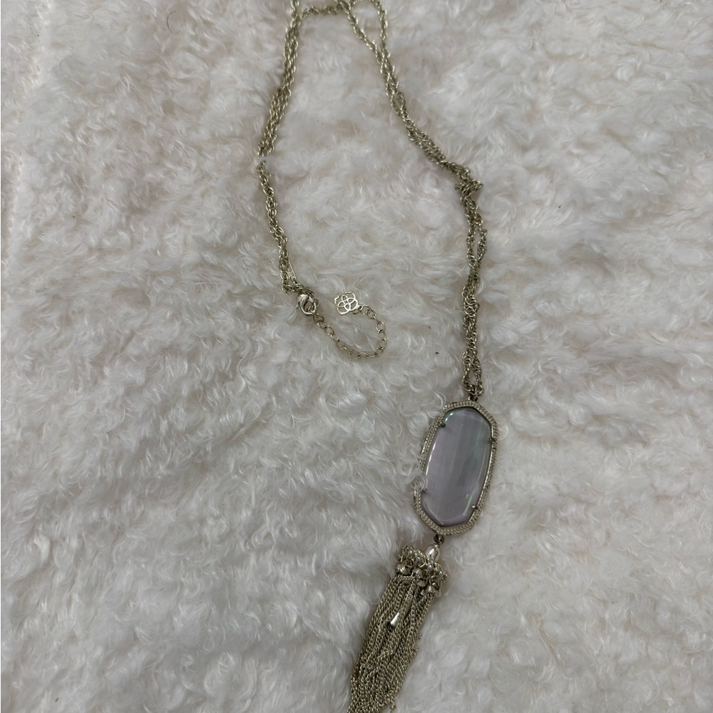 Kendra Scott Rayne Tassel Pendant Necklace Cats Eye Slate light grey Gold